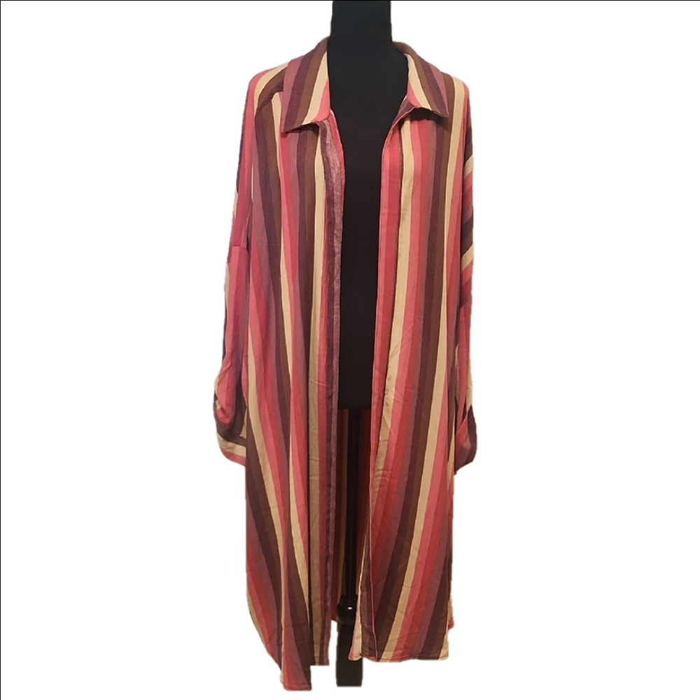 Torrid Striped Multicolor Kimono Shirt, Size 6